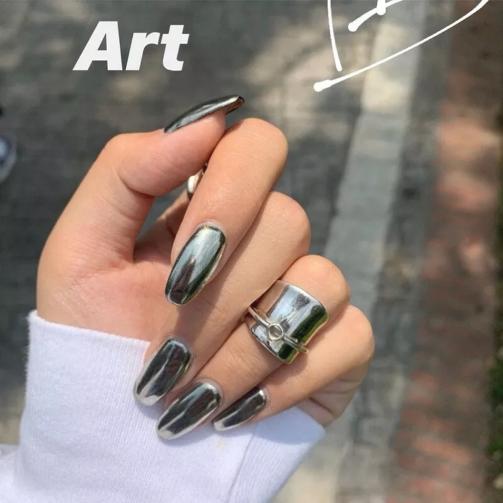 2/$30 SILVER CHROME 💅NAILS glue on, press on  SALON QUALITY GLUE& FILE